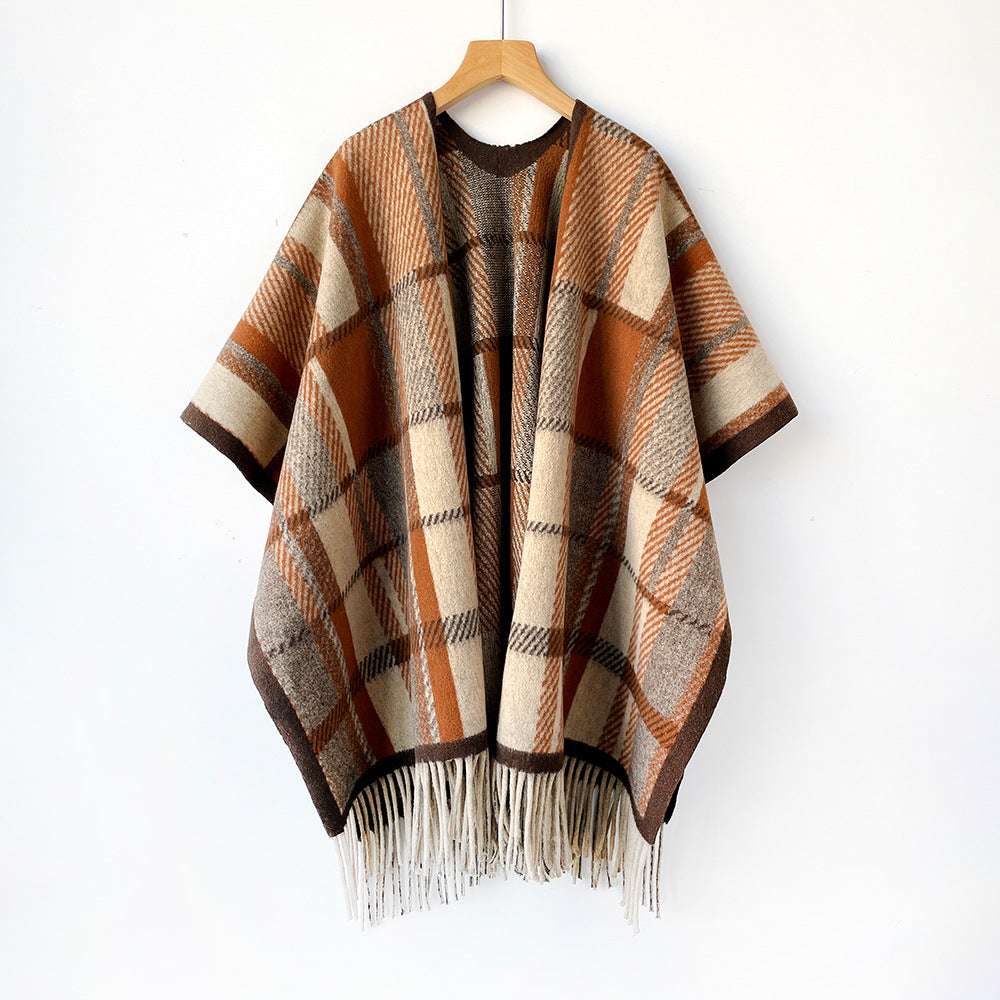 Women’s Lattice Shawl In Imitation Cashmere, Autumn Wear In Coffer Color