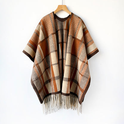 Women’s Lattice Shawl In Imitation Cashmere, Autumn Wear In Coffer Color