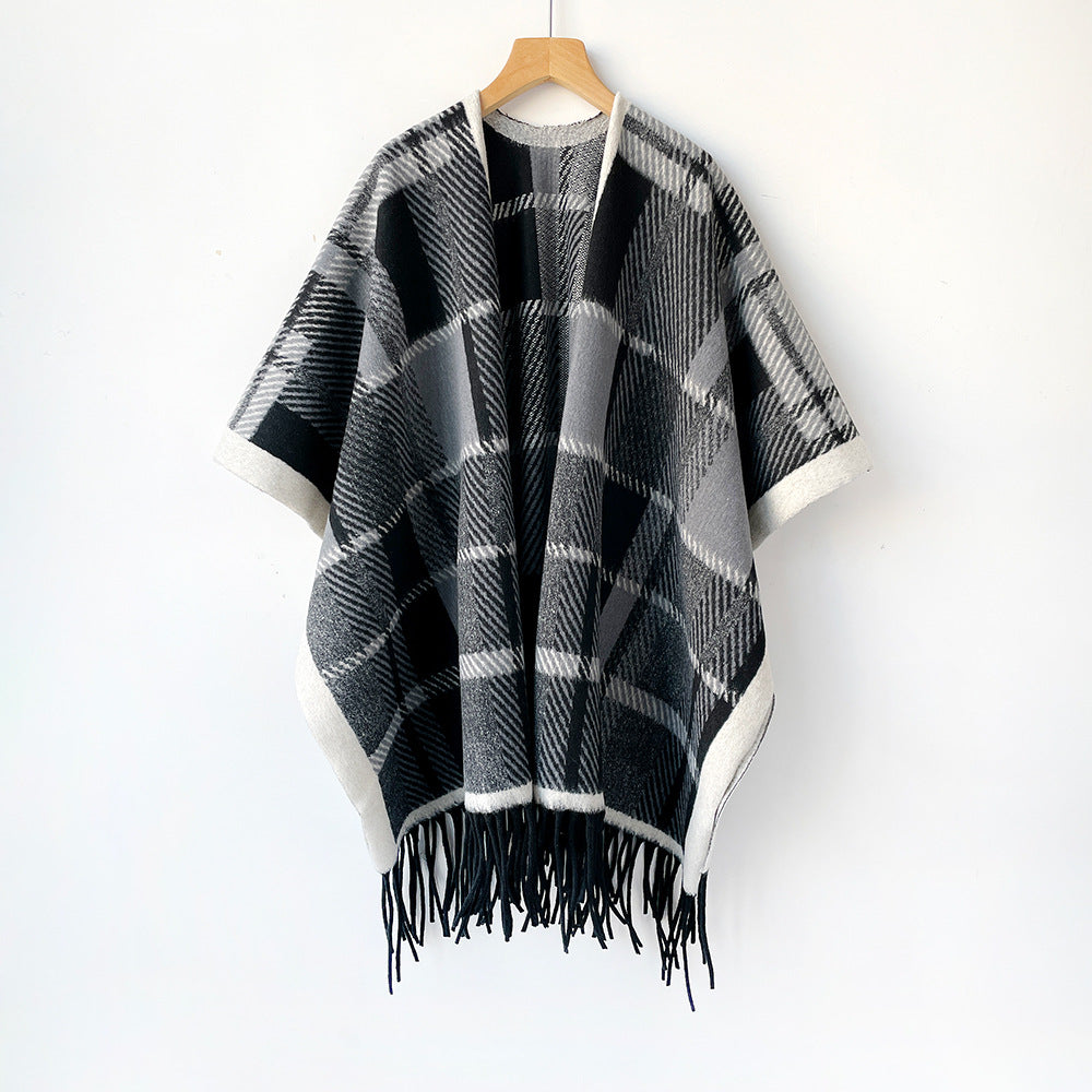 Women’s Lattice Shawl In Imitation Cashmere, Autumn Wear In Coffer Color
