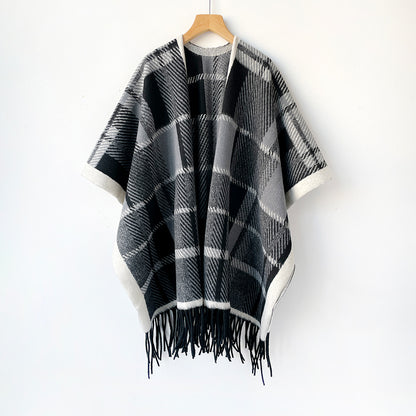 Women’s Lattice Shawl In Imitation Cashmere, Autumn Wear In Coffer Color
