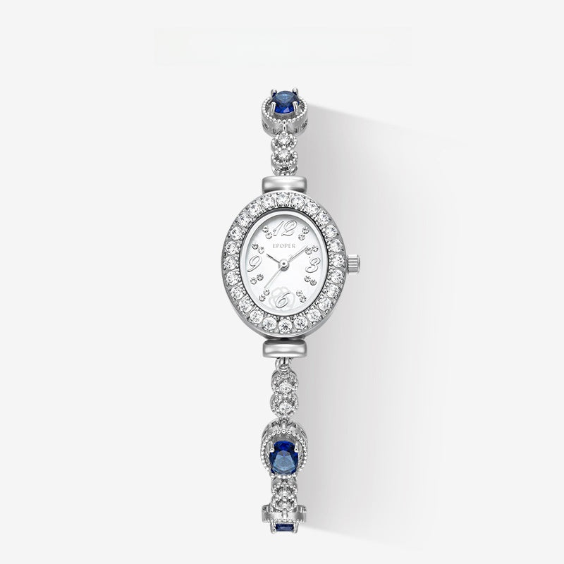 Women's Quartz Watch With Oval Dial, Metal Strap Featuring Jewelry Buckle And Tempered Glass Mirror