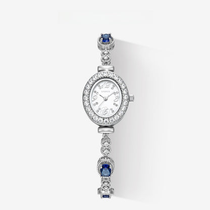 Women's Quartz Watch With Oval Dial, Metal Strap Featuring Jewelry Buckle And Tempered Glass Mirror