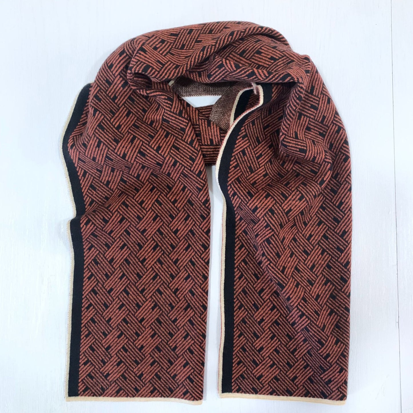 Men's Plaid Knit Scarf In Black & White, Perfect For Autumn And Winter
