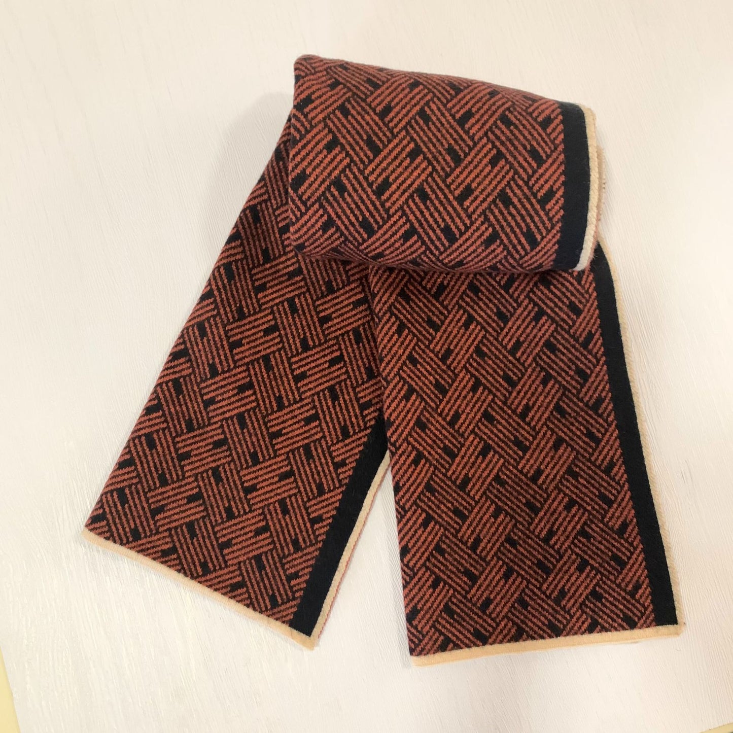 Men's Plaid Knit Scarf In Black & White, Perfect For Autumn And Winter
