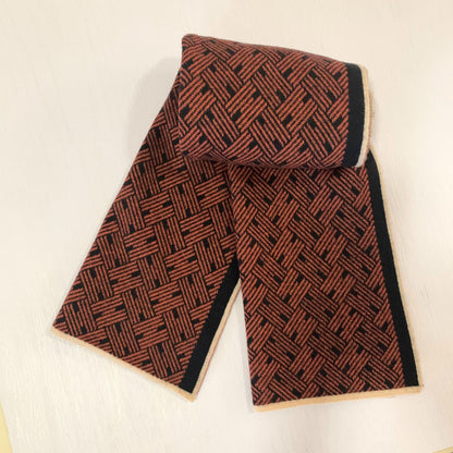 Men's Plaid Knit Scarf In Black & White, Perfect For Autumn And Winter