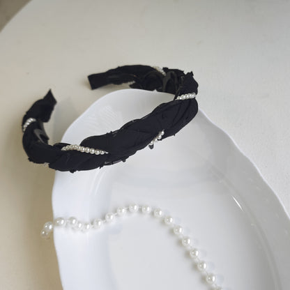 Pearl Jewelry Headband For Women In Blue Chiffon, Perfect For Spring & Summer