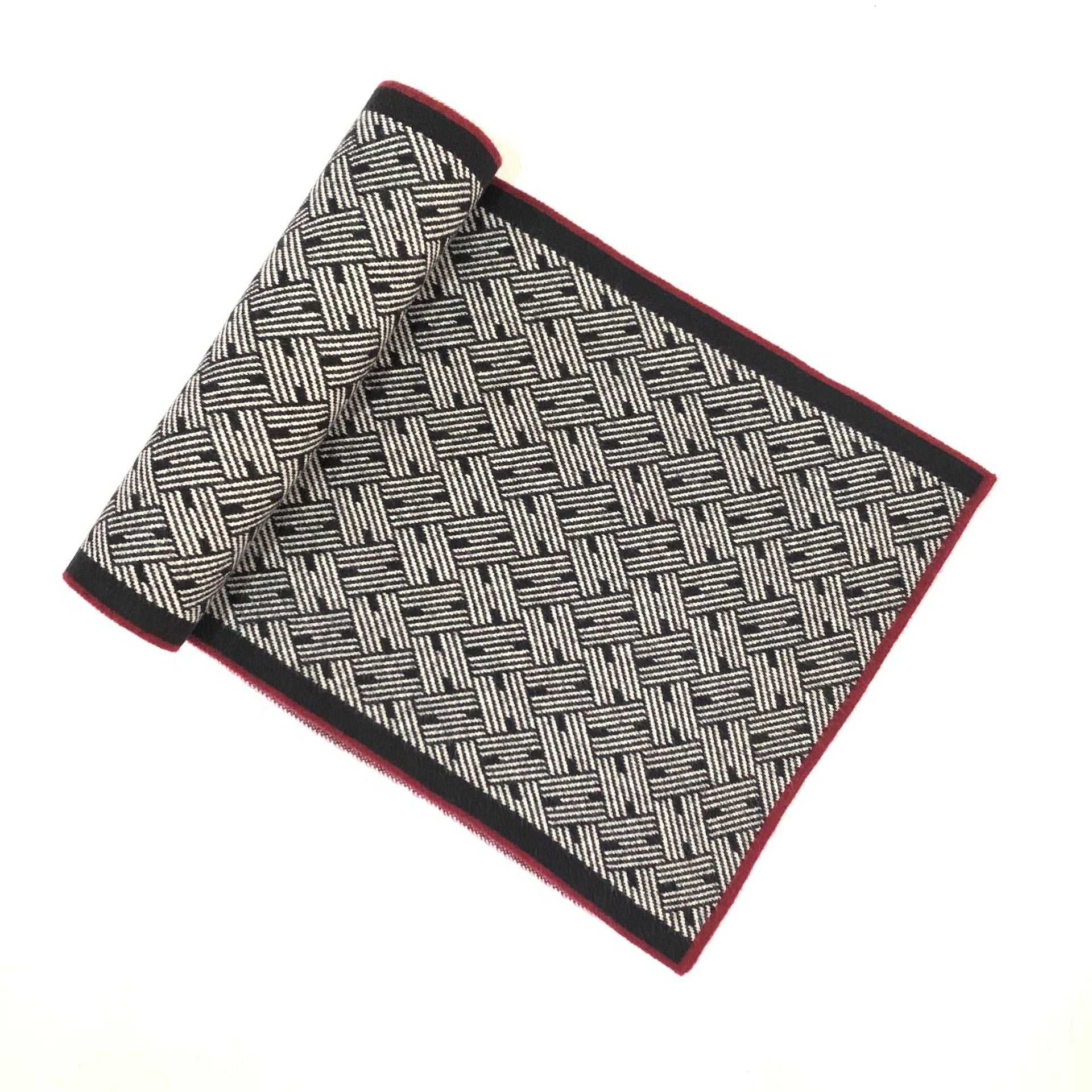 Men's Plaid Knit Scarf In Black & White, Perfect For Autumn And Winter