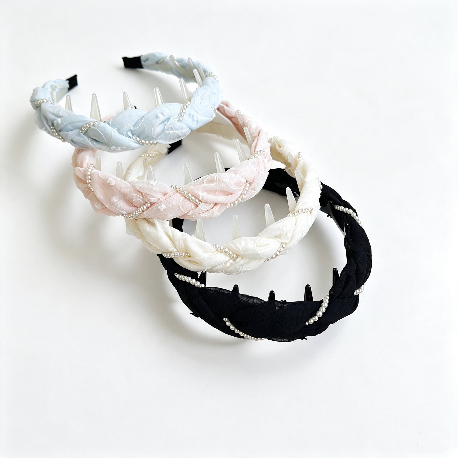 Pearl Jewelry Headband For Women In Blue Chiffon, Perfect For Spring & Summer