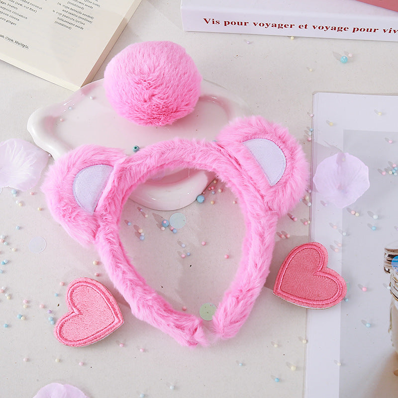 Little Bear Cartoon Style Spa Headband Made Of Cloth, Unisex, Natural Pink, 1 Set
