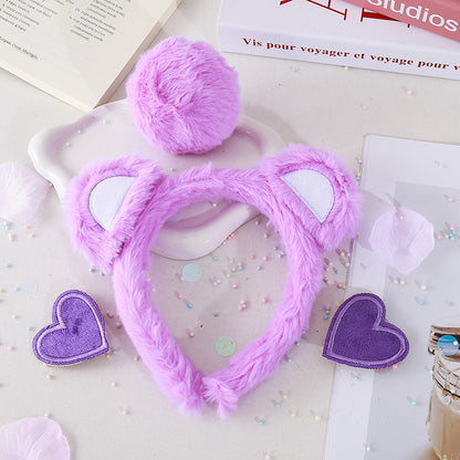 Little Bear Cartoon Style Spa Headband Made Of Cloth, Unisex, Natural Pink, 1 Set