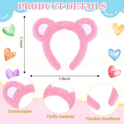 Little Bear Cartoon Style Spa Headband Made Of Cloth, Unisex, Natural Pink, 1 Set