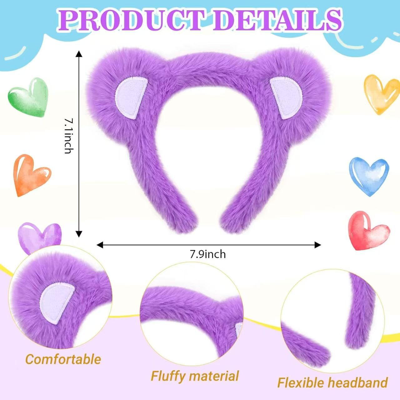 Little Bear Cartoon Style Spa Headband Made Of Cloth, Unisex, Natural Pink, 1 Set