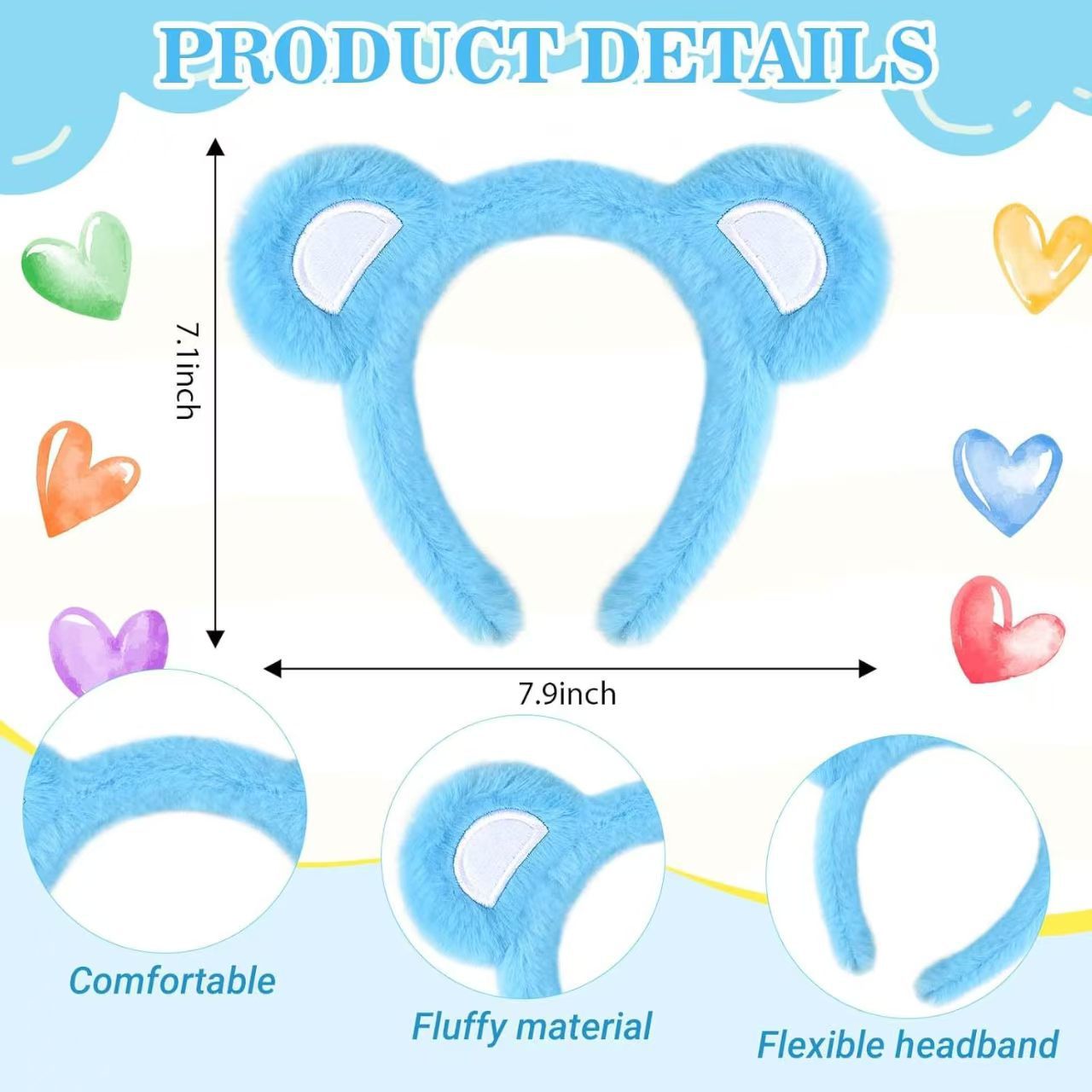 Little Bear Cartoon Style Spa Headband Made Of Cloth, Unisex, Natural Pink, 1 Set