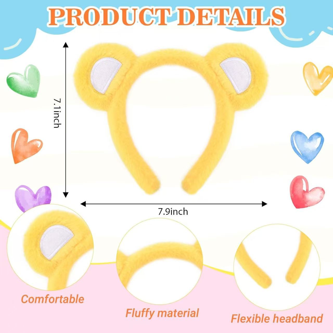 Little Bear Cartoon Style Spa Headband Made Of Cloth, Unisex, Natural Pink, 1 Set