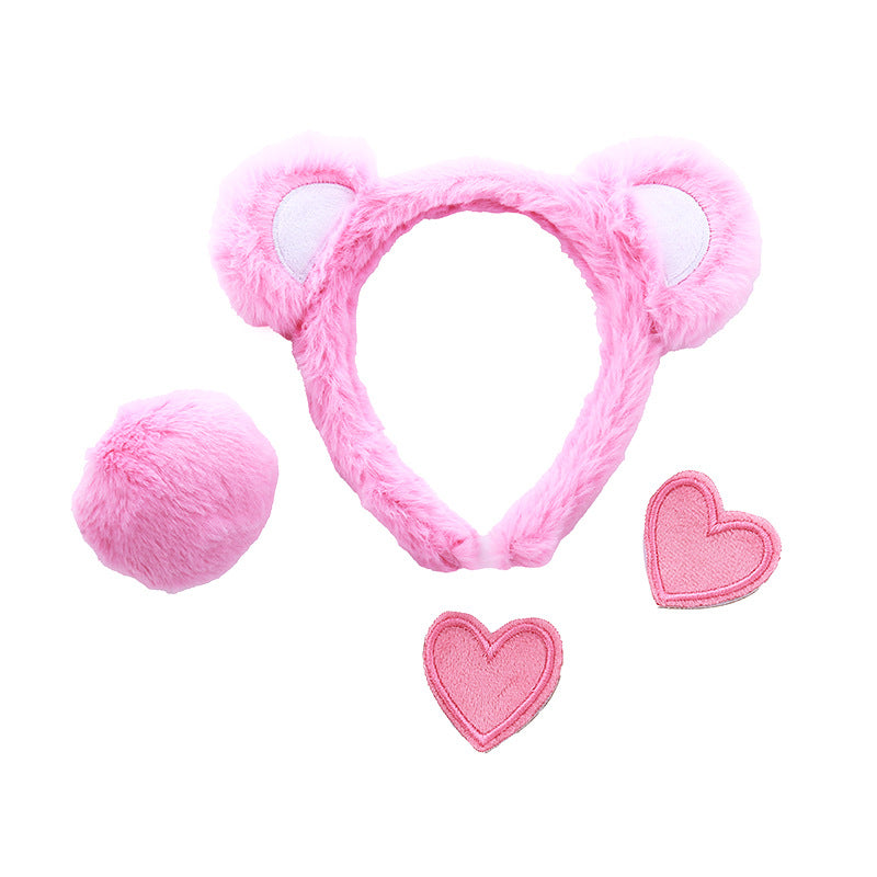 Little Bear Cartoon Style Spa Headband Made Of Cloth, Unisex, Natural Pink, 1 Set