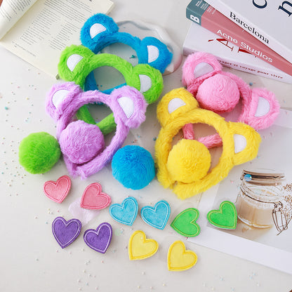Little Bear Cartoon Style Spa Headband Made Of Cloth, Unisex, Natural Pink, 1 Set