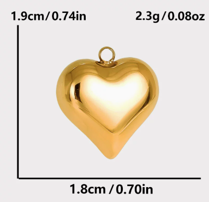 Heart Shape Pendant In 304 Stainless Steel With 0.03µm 18K Real Gold PVD Coated Electroplated Finish, 1 PCS Package