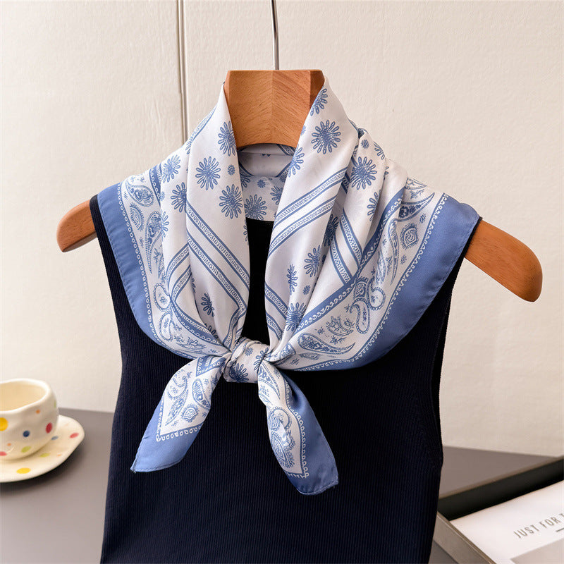 Plaid Polyester Silk Scarf For Women In White, Perfect For Summer Commute