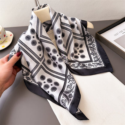 Plaid Polyester Silk Scarf For Women In White, Perfect For Summer Commute