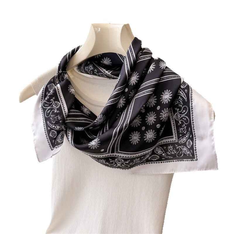 Plaid Polyester Silk Scarf For Women In White, Perfect For Summer Commute