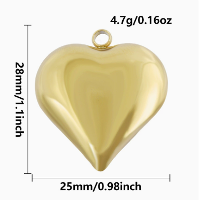 Heart Shape Pendant In 304 Stainless Steel With 0.03µm 18K Real Gold PVD Coated Electroplated Finish, 1 PCS Package