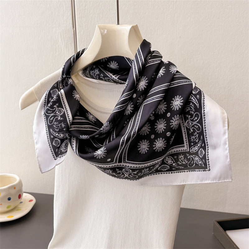 Plaid Polyester Silk Scarf For Women In White, Perfect For Summer Commute