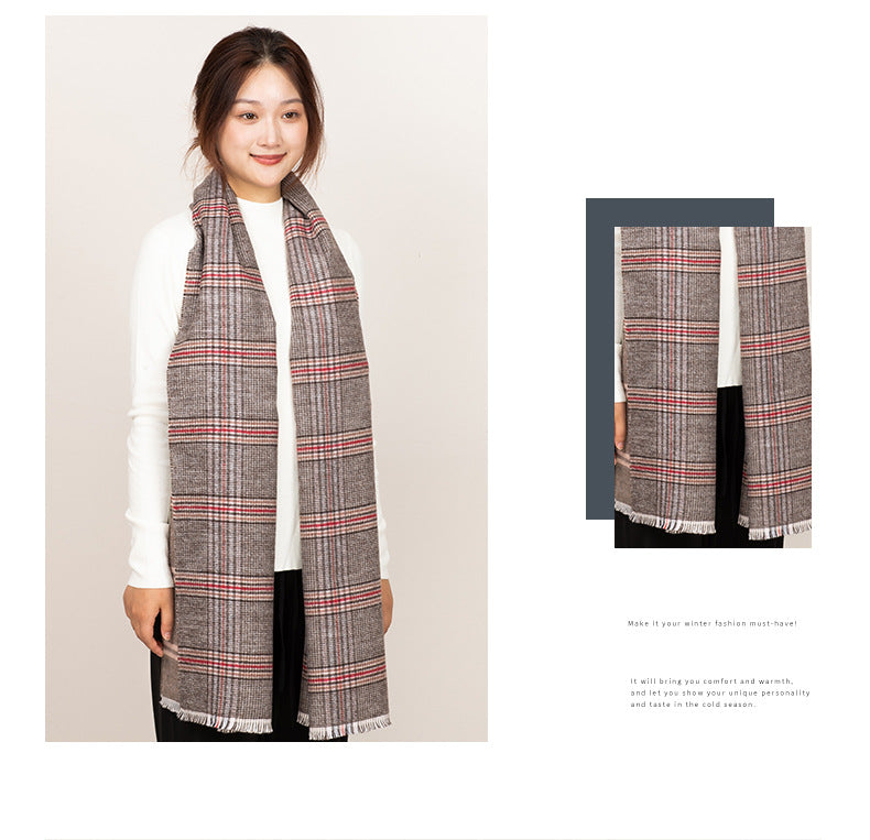 Unisex Plaid Wool Scarf For Winter, Soft And Warm Accessory