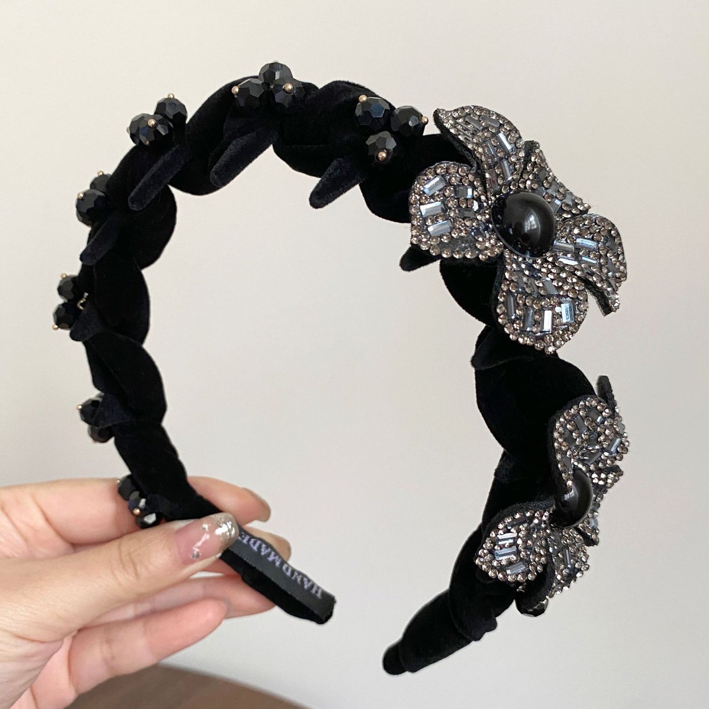 Flowers Jewelry Headband For Women In Velvet With Rhinestones, Summer Commute Style Hair Accessory