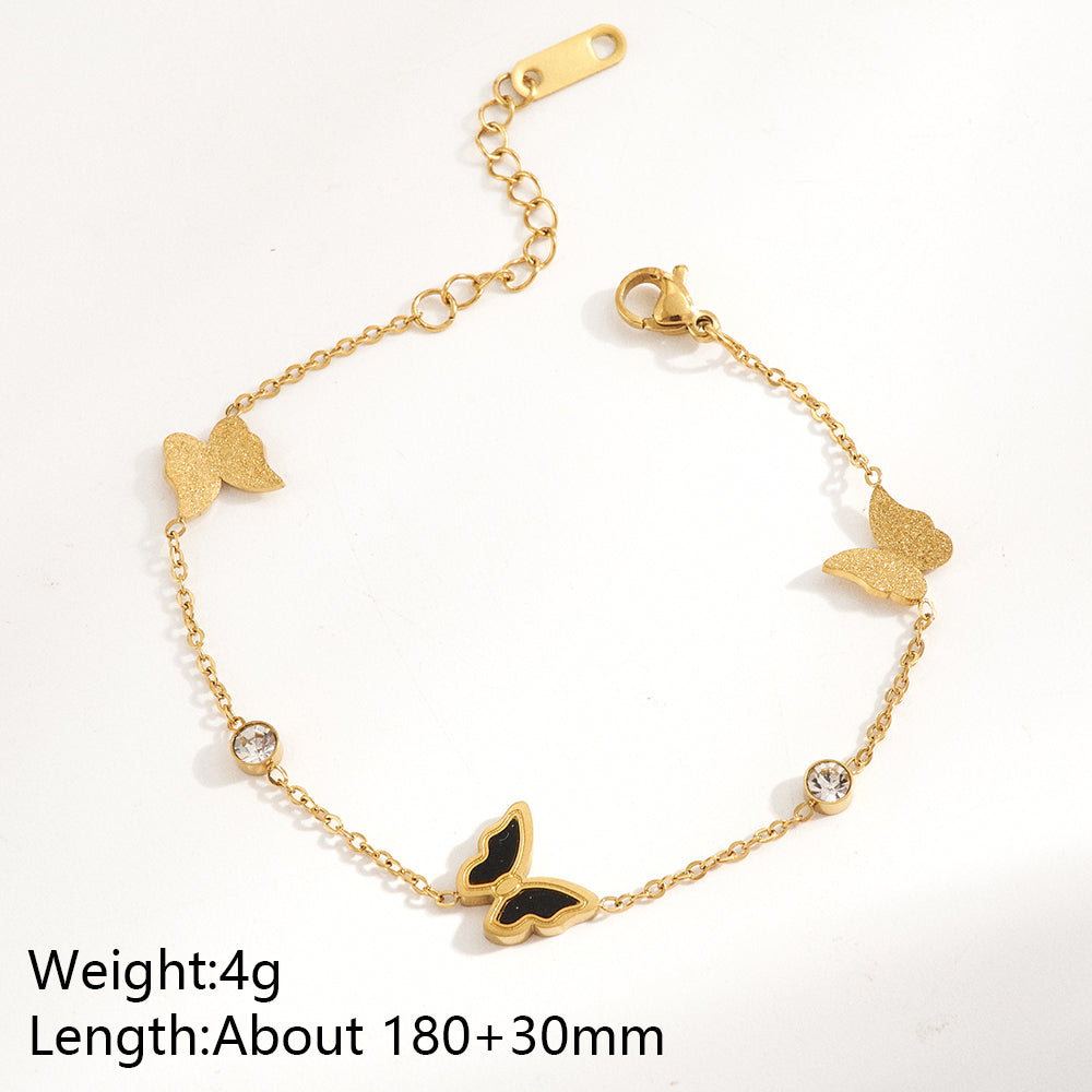 Heart Shape Multi Charms Bracelet Unisex Electroplated 304 Stainless Steel 18K Gold PVD Coated Rhinestones Cable Chain