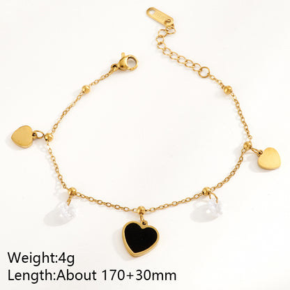 Heart Shape Multi Charms Bracelet Unisex Electroplated 304 Stainless Steel 18K Gold PVD Coated Rhinestones Cable Chain