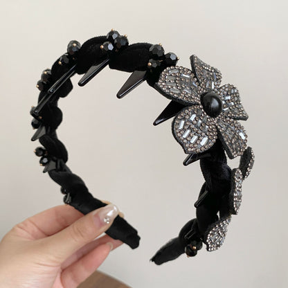 Flowers Jewelry Headband For Women In Velvet With Rhinestones, Summer Commute Style Hair Accessory