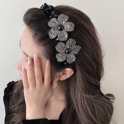 Flowers Jewelry Headband For Women In Velvet With Rhinestones, Summer Commute Style Hair Accessory
