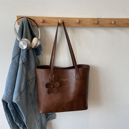 Solid Color Square PU Leather Tote Bag For Women With Sewing Thread Detail And Single Shoulder Strap