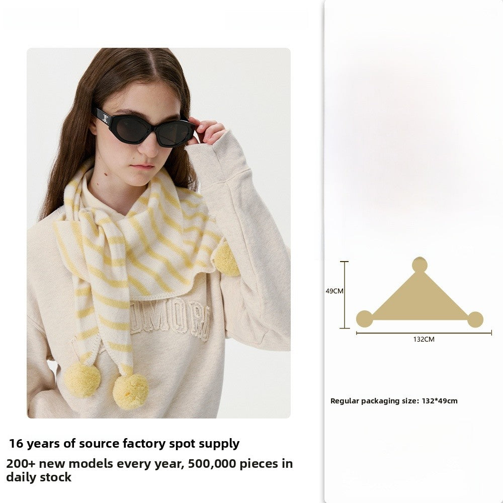 Women’s Stripe Triangle Scarf In Red Wool, Perfect For Autumn & Winter And Christmas Season