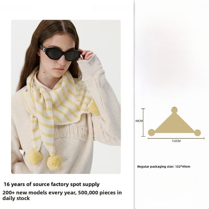 Women’s Stripe Triangle Scarf In Red Wool, Perfect For Autumn & Winter And Christmas Season