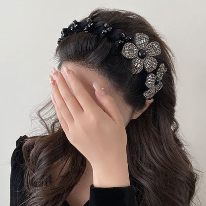 Flowers Jewelry Headband For Women In Velvet With Rhinestones, Summer Commute Style Hair Accessory