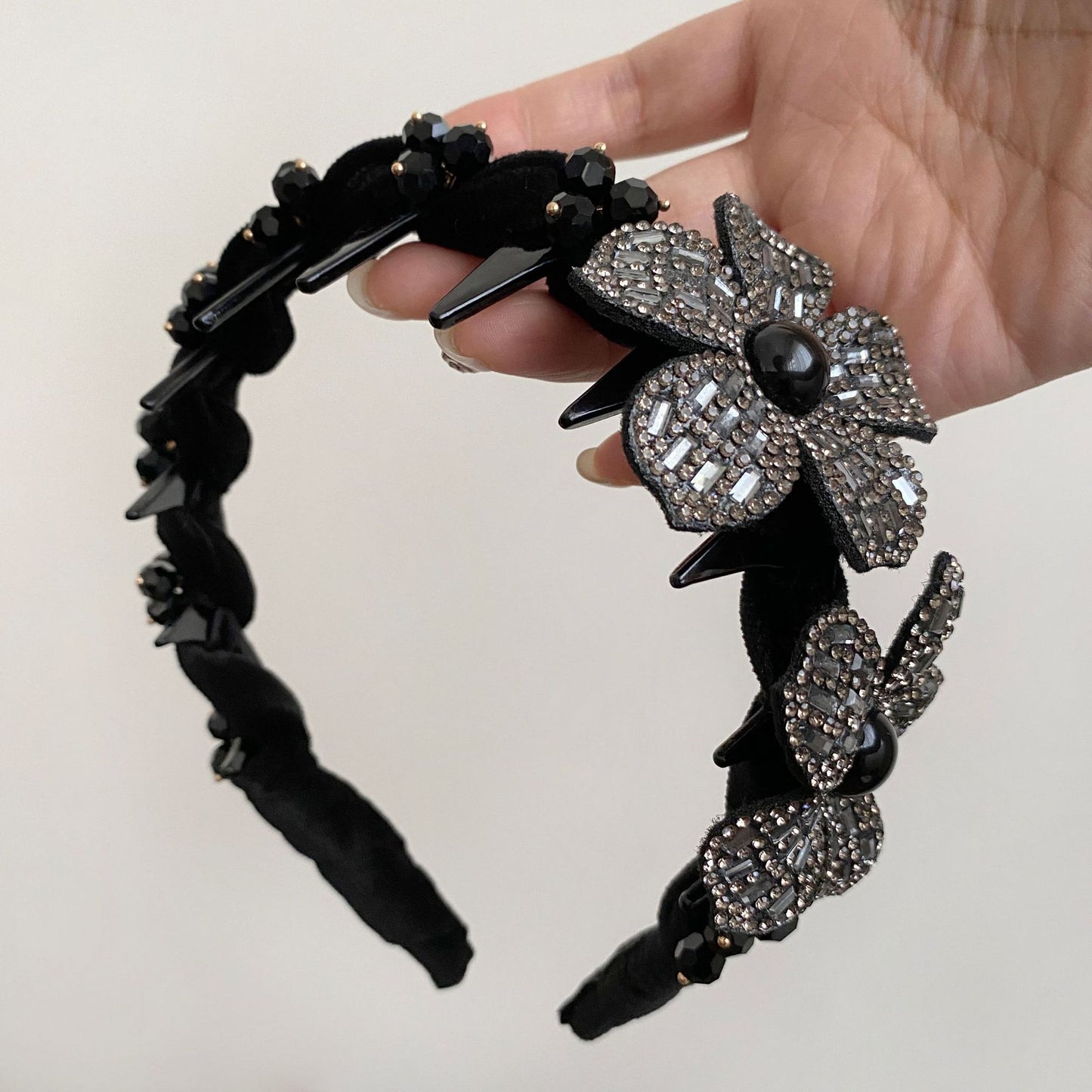Flowers Jewelry Headband For Women In Velvet With Rhinestones, Summer Commute Style Hair Accessory