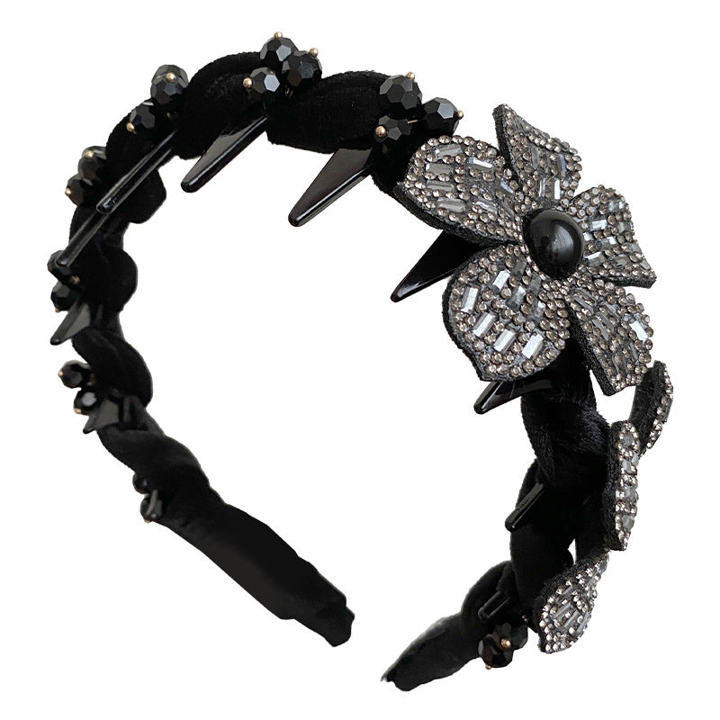 Flowers Jewelry Headband For Women In Velvet With Rhinestones, Summer Commute Style Hair Accessory