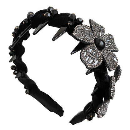Flowers Jewelry Headband For Women In Velvet With Rhinestones, Summer Commute Style Hair Accessory