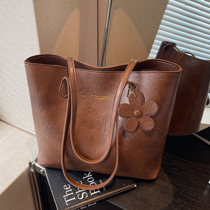 Solid Color Square PU Leather Tote Bag For Women With Sewing Thread Detail And Single Shoulder Strap