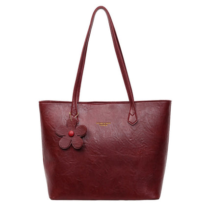 Solid Color Square PU Leather Tote Bag For Women With Sewing Thread Detail And Single Shoulder Strap
