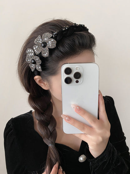 Flowers Jewelry Headband For Women In Velvet With Rhinestones, Summer Commute Style Hair Accessory