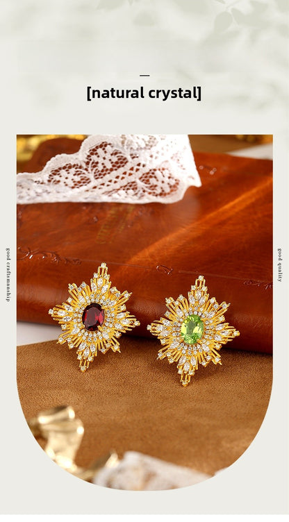 Baroque Style Star Pin For Women In 925 Sterling Silver With August Birthstone Peridot Inlay