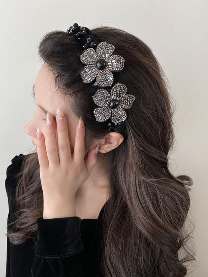 Flowers Jewelry Headband For Women In Velvet With Rhinestones, Summer Commute Style Hair Accessory
