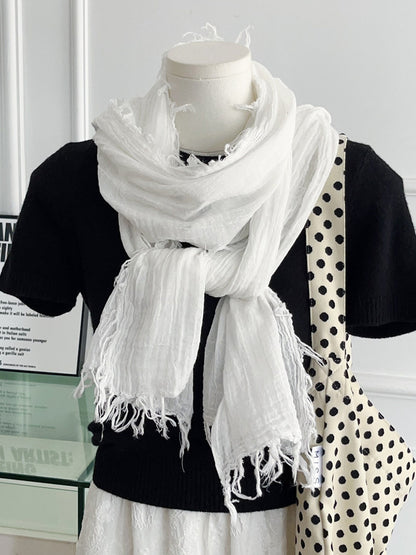 Solid Color White Polyester Scarf For Women, Lightweight Summer Accessory