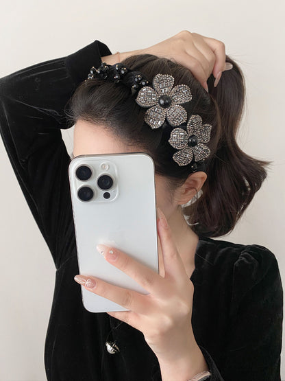 Flowers Jewelry Headband For Women In Velvet With Rhinestones, Summer Commute Style Hair Accessory
