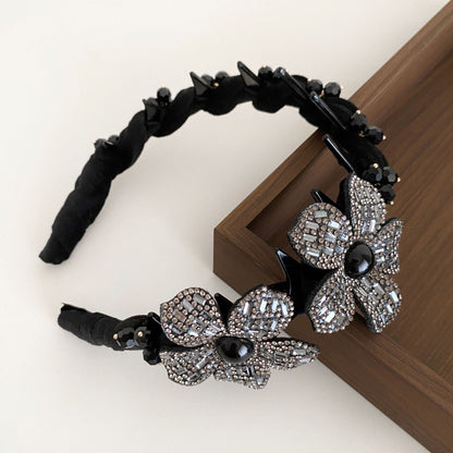 Flowers Jewelry Headband For Women In Velvet With Rhinestones, Summer Commute Style Hair Accessory