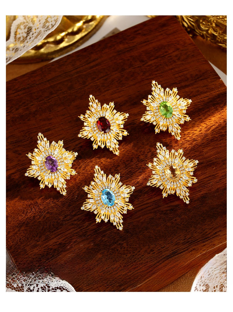 Baroque Style Star Pin For Women In 925 Sterling Silver With August Birthstone Peridot Inlay