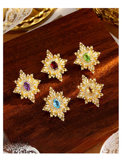 Baroque Style Star Pin For Women In 925 Sterling Silver With August Birthstone Peridot Inlay