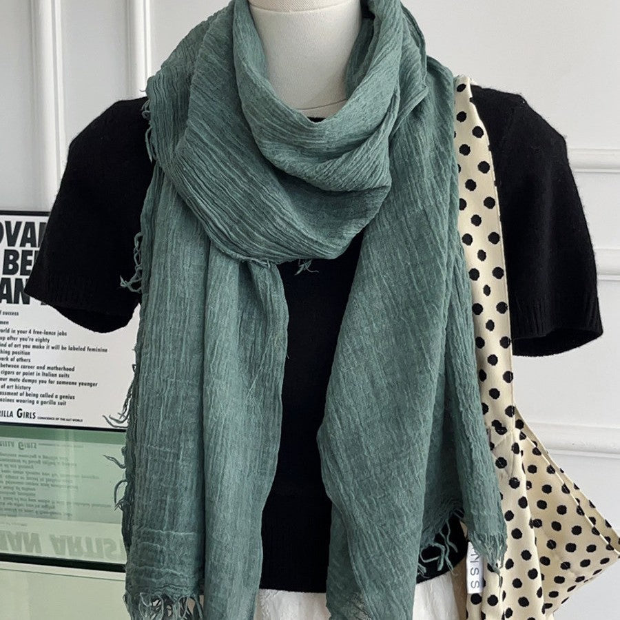 Solid Color White Polyester Scarf For Women, Lightweight Summer Accessory